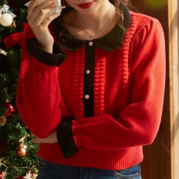 contrast trim sweater chic classic - Picture 2 of 7